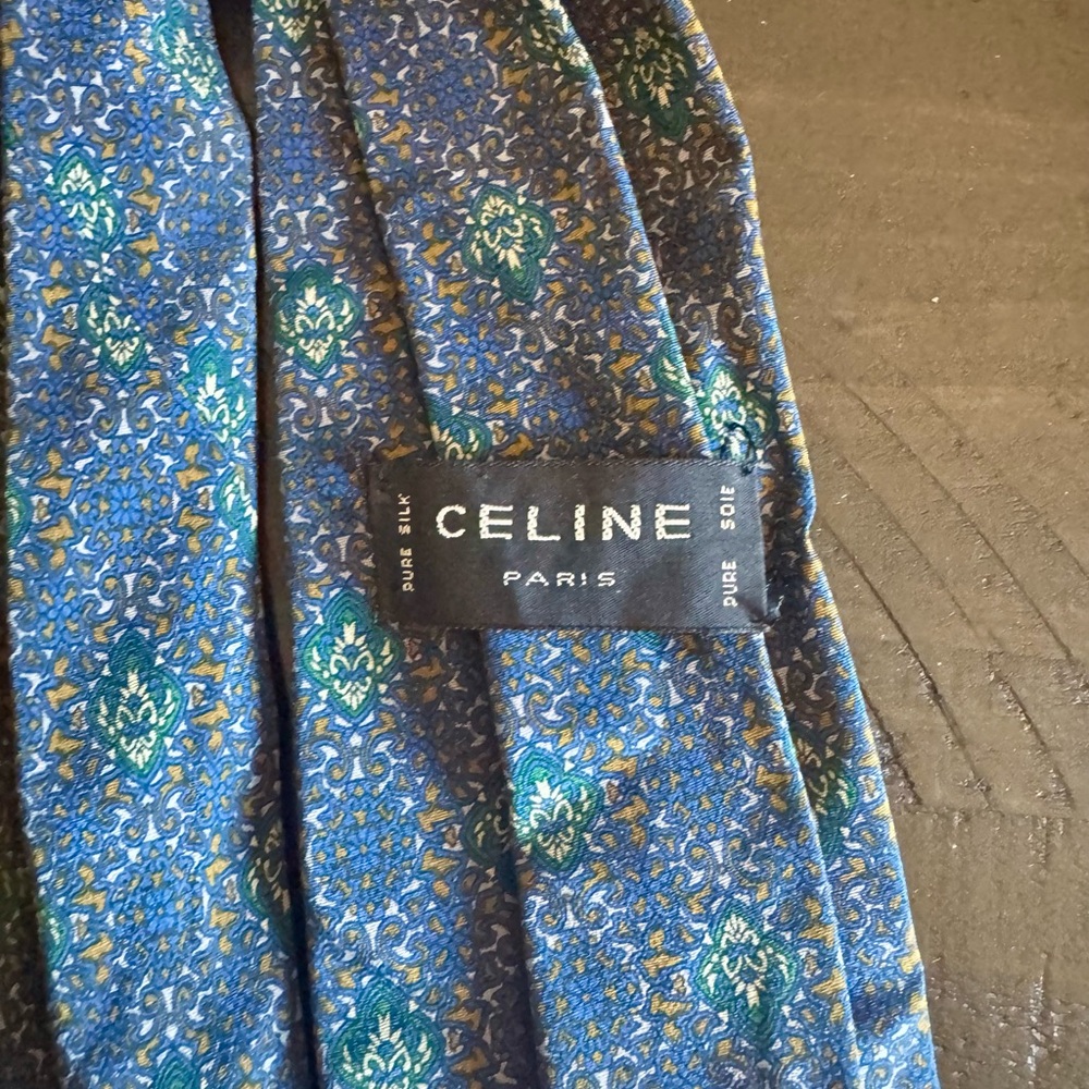 Celine Blue,Green and Gold Ornate Men's Tie - Picture 5 of 5